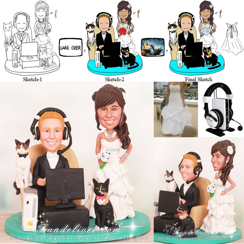 Groom Sitting on Couch Playing Xbox Cake Toppers